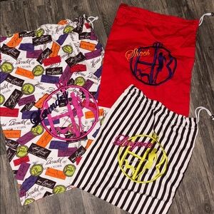 Set of 3 Henri Bendel Travel New York Paris Colorful Drawstring Embroidered bags